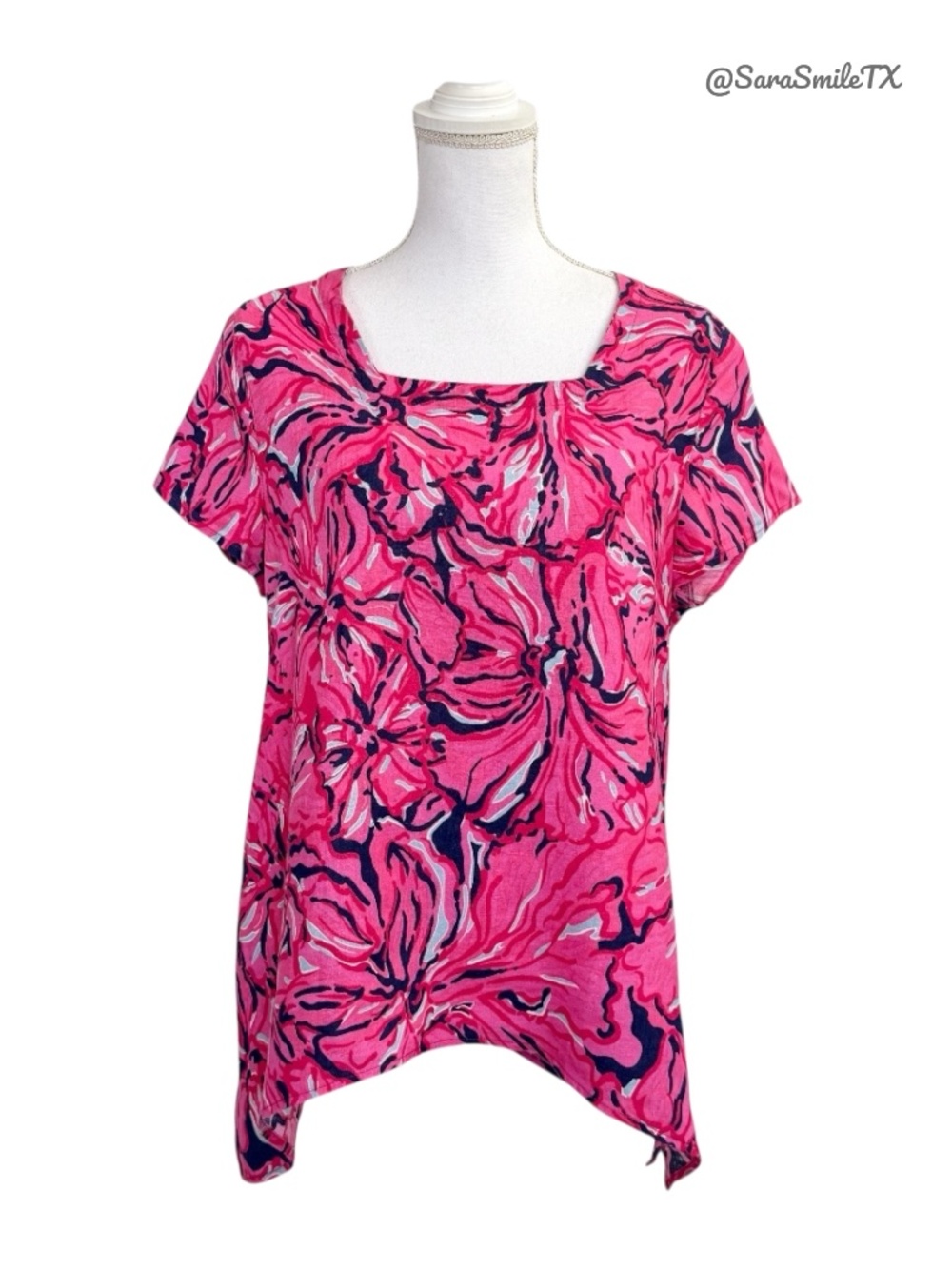 PECK & PECK Bright Abstract Floral Linen Short Sleeve Top